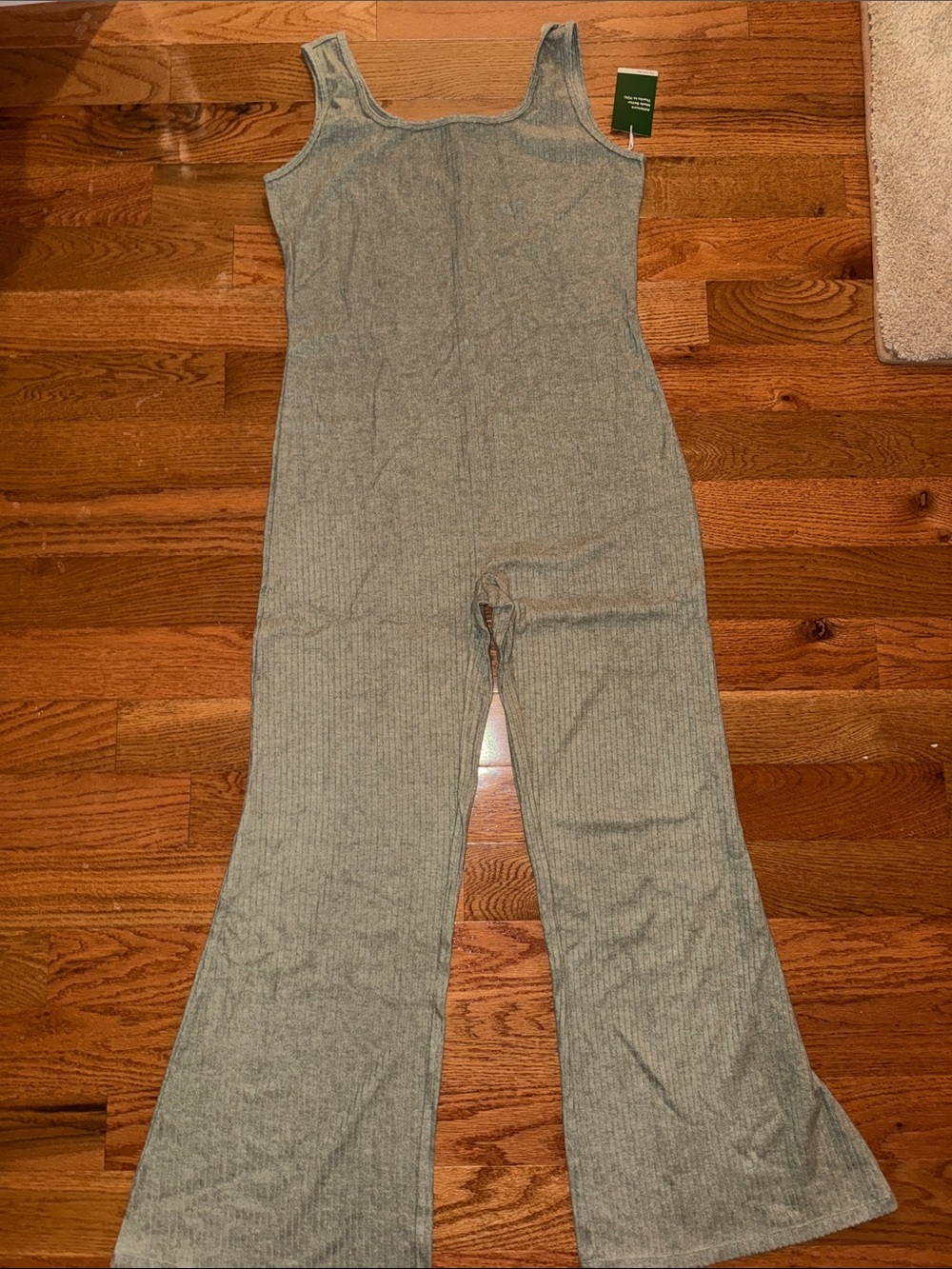 NWT Ribbed Scoop Neck Jumpsuit in Green Heather Gray